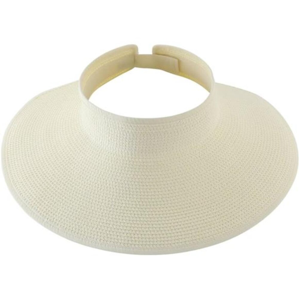 Womens Sun Visor Hat Roll-up Straw Hat Summer Ponytail Beach Hat Foldable